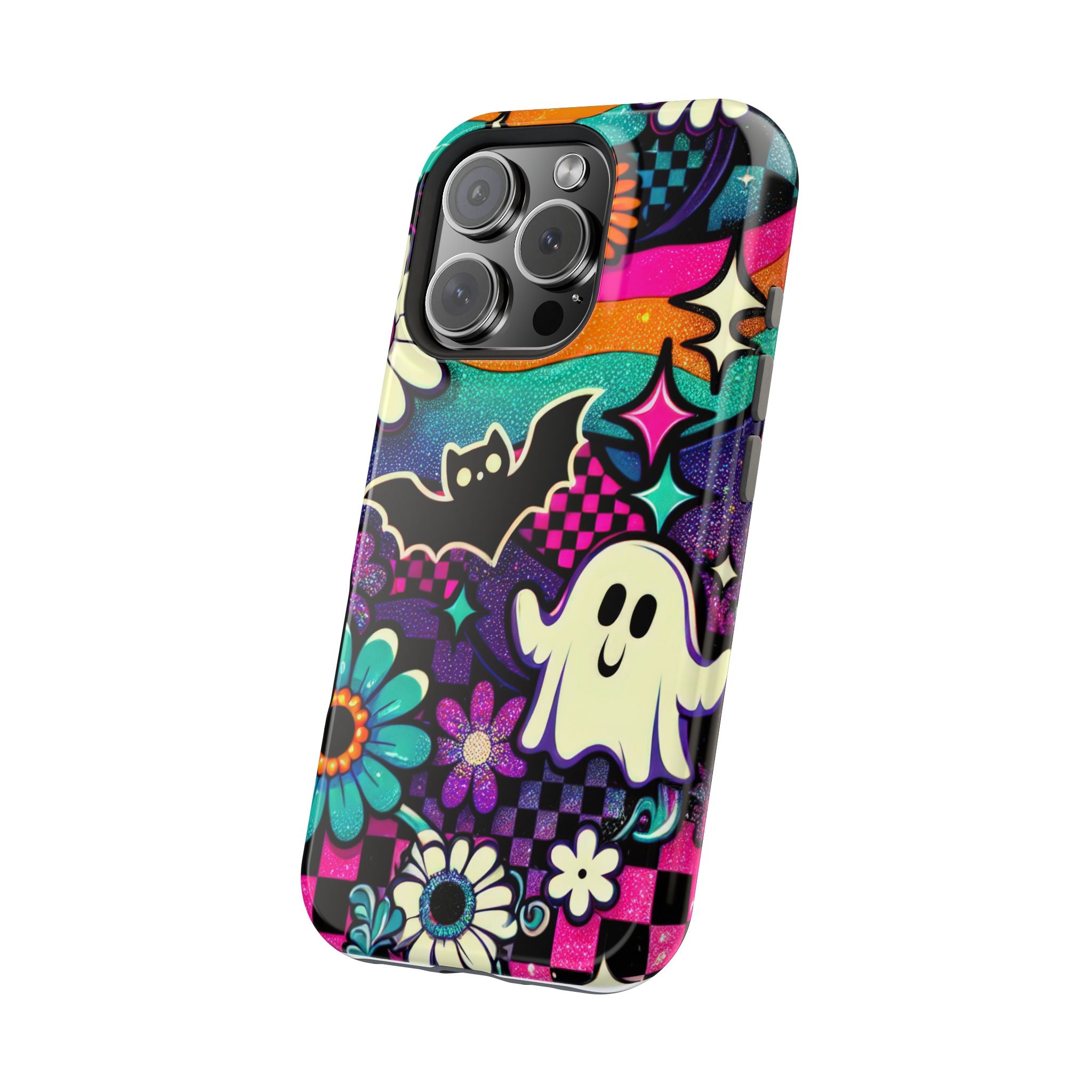 Halloween Retro Ghost & Bat Phone Case — Magnetic Impact-Resistant