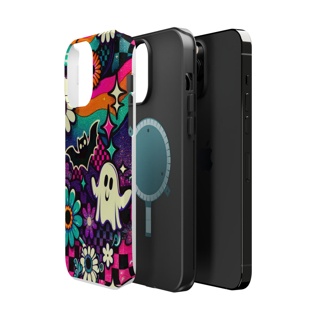 Halloween Retro Ghost & Bat Phone Case — Magnetic Impact-Resistant