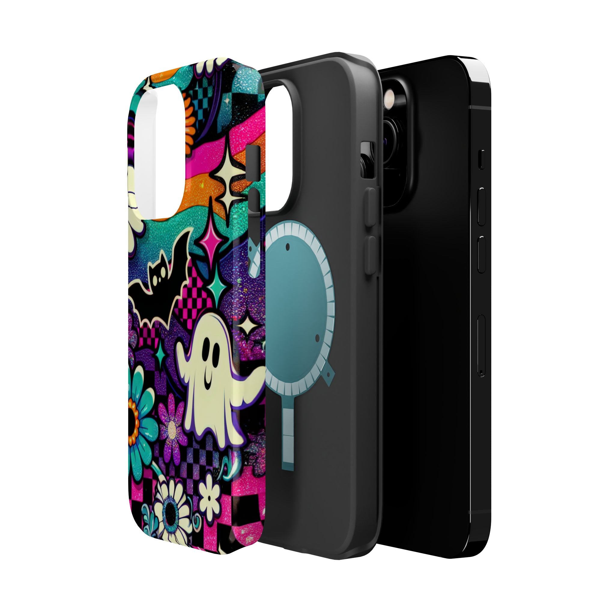 Halloween Retro Ghost & Bat Phone Case — Magnetic Impact-Resistant