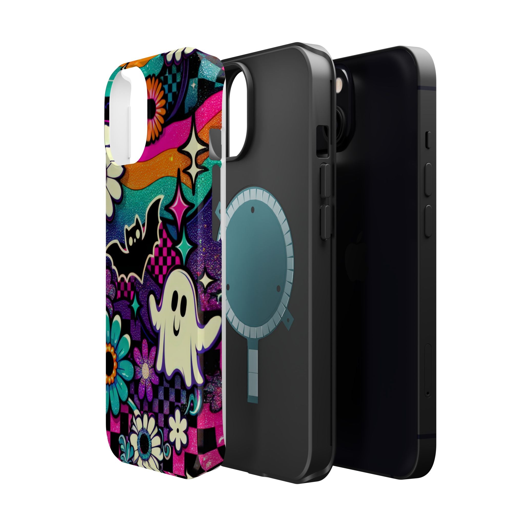 Halloween Retro Ghost & Bat Phone Case — Magnetic Impact-Resistant