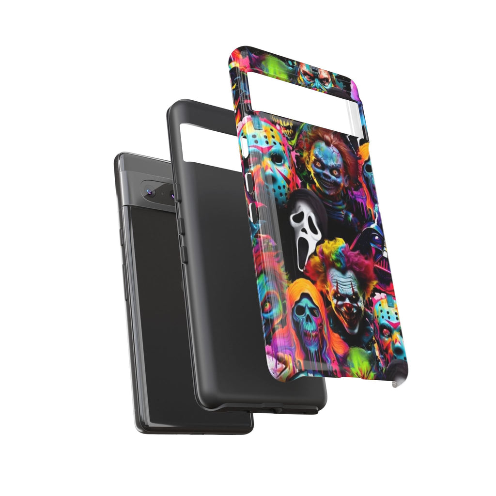 Phone Case — Neon Horror Mask Collage (Scream, Jason, Clown)