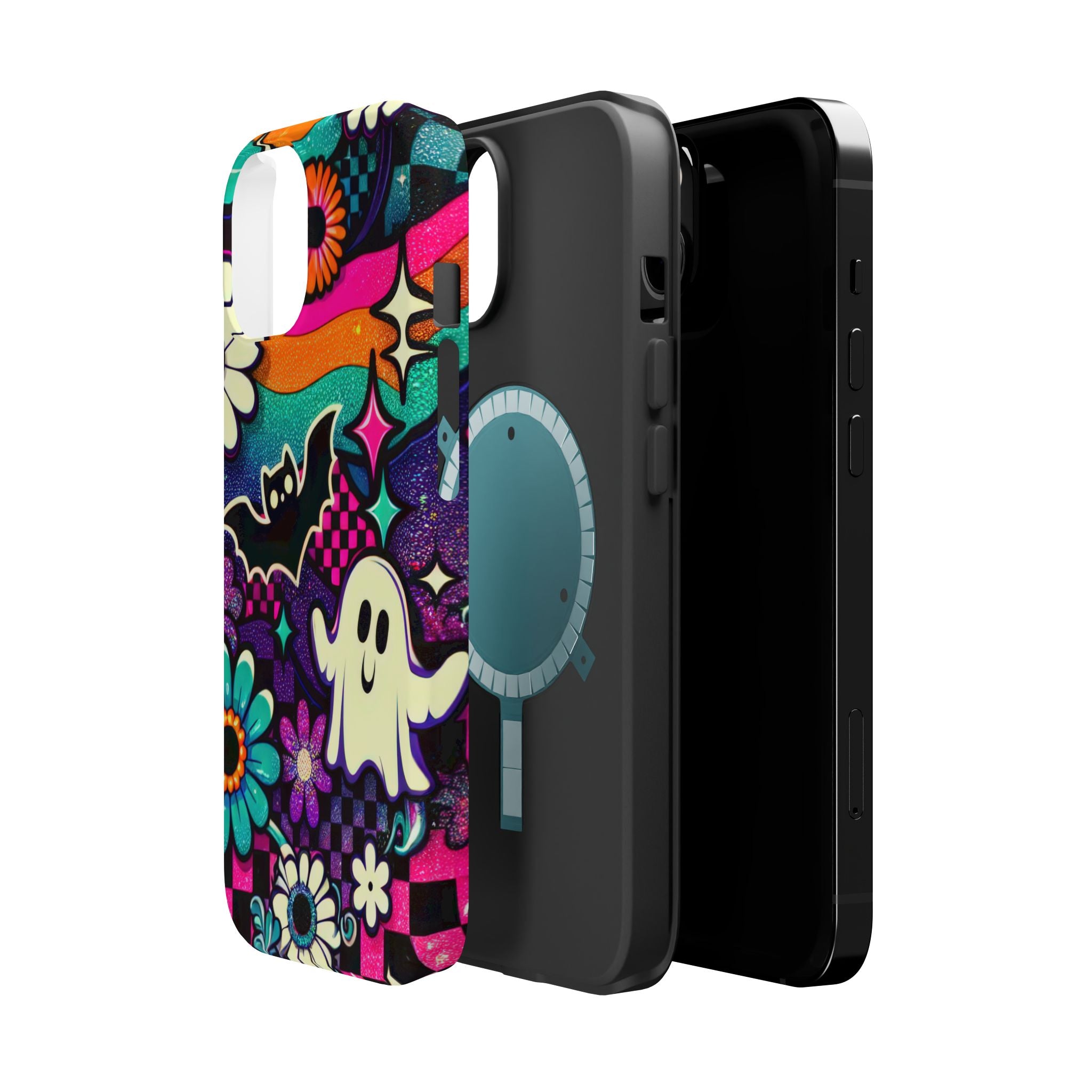 Halloween Retro Ghost & Bat Phone Case — Magnetic Impact-Resistant