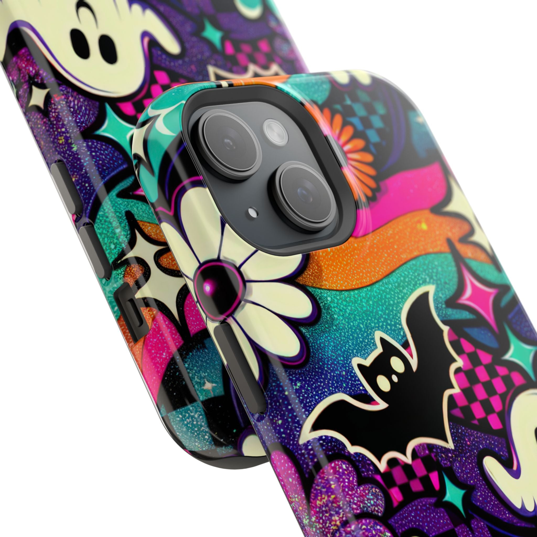 Halloween Retro Ghost & Bat Phone Case — Magnetic Impact-Resistant