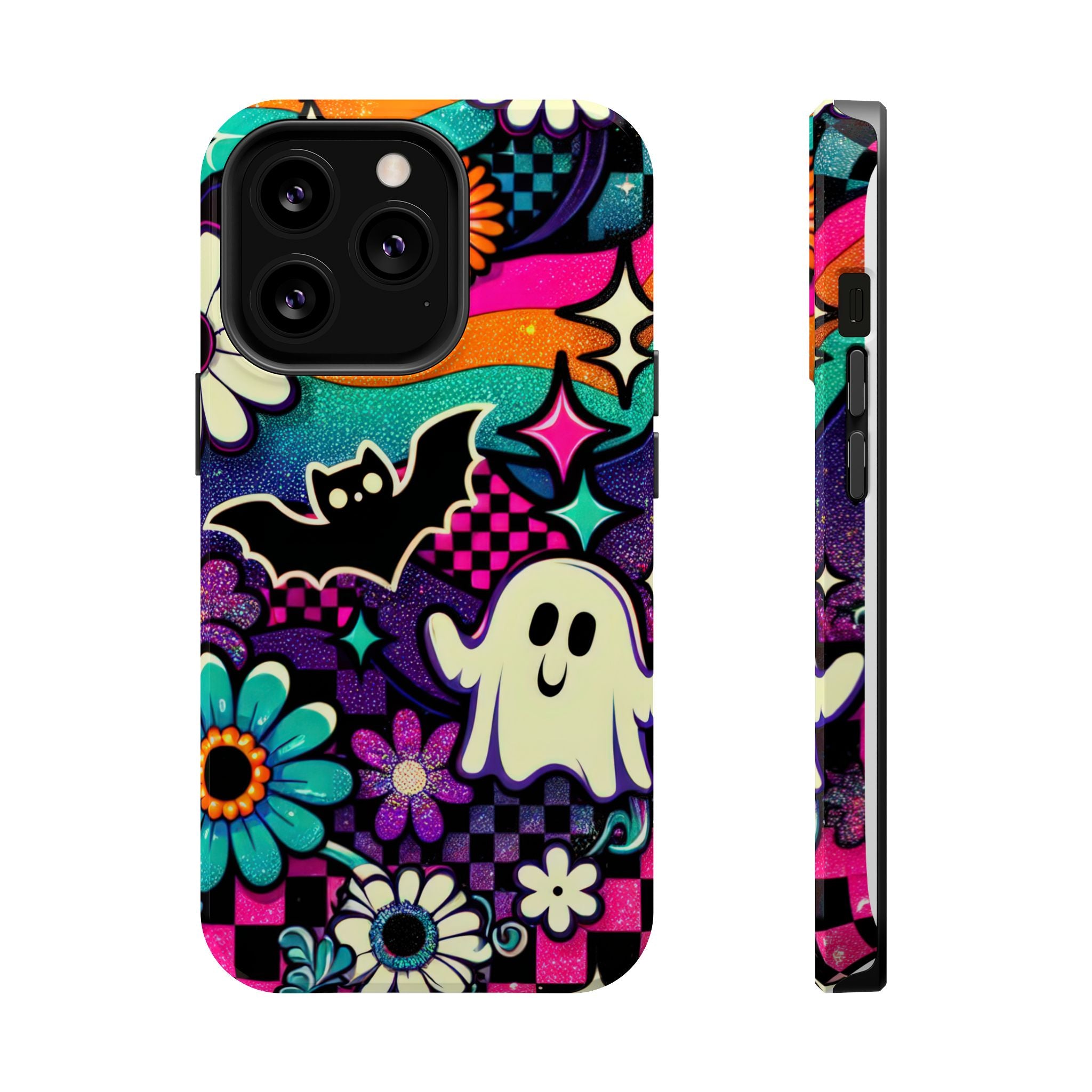 Halloween Retro Ghost & Bat Phone Case — Magnetic Impact-Resistant