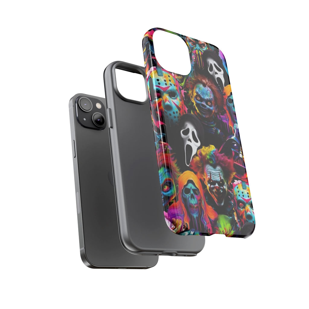 Phone Case — Neon Horror Mask Collage (Scream, Jason, Clown)