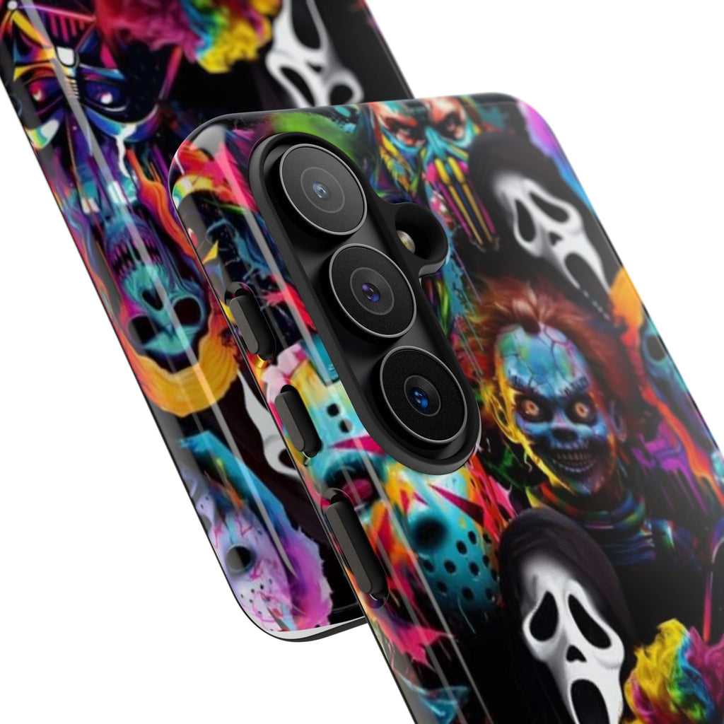 Phone Case — Neon Horror Mask Collage (Scream, Jason, Clown)