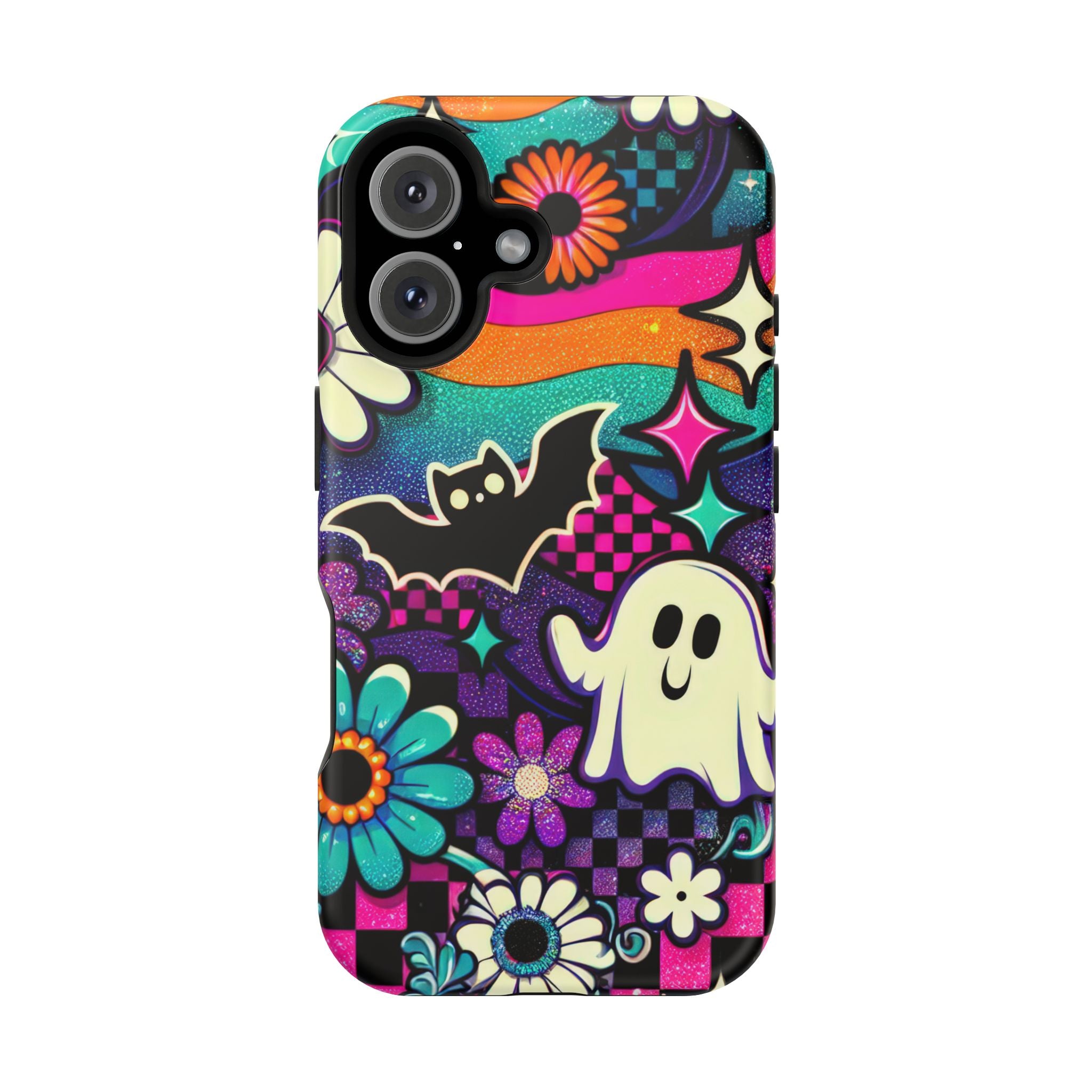 Halloween Retro Ghost & Bat Phone Case — Magnetic Impact-Resistant