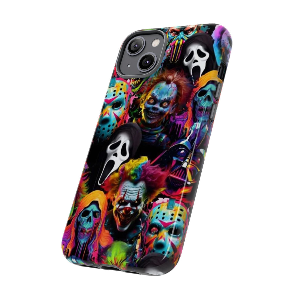 Phone Case — Neon Horror Mask Collage (Scream, Jason, Clown)