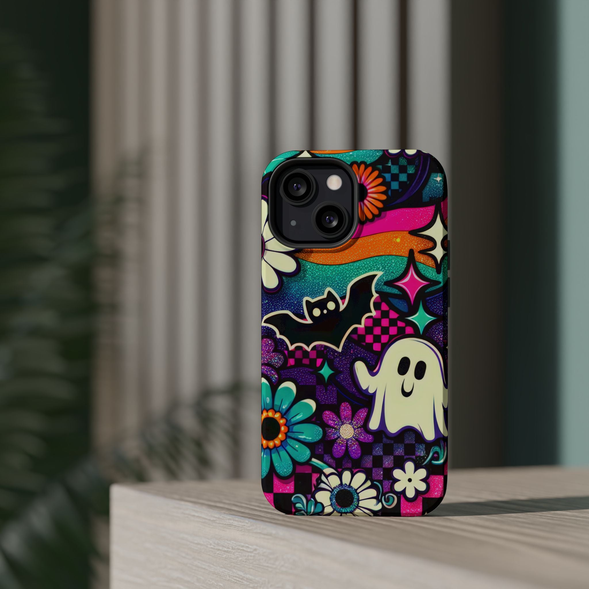 Halloween Retro Ghost & Bat Phone Case — Magnetic Impact-Resistant