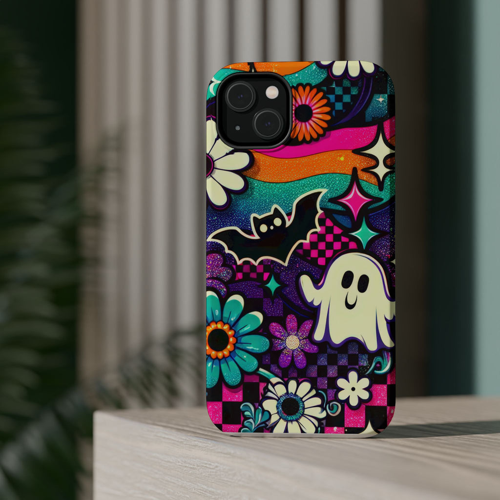 Halloween Retro Ghost & Bat Phone Case — Magnetic Impact-Resistant
