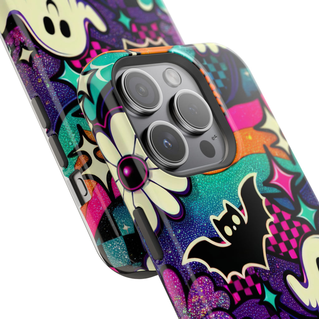 Halloween Retro Ghost & Bat Phone Case — Magnetic Impact-Resistant