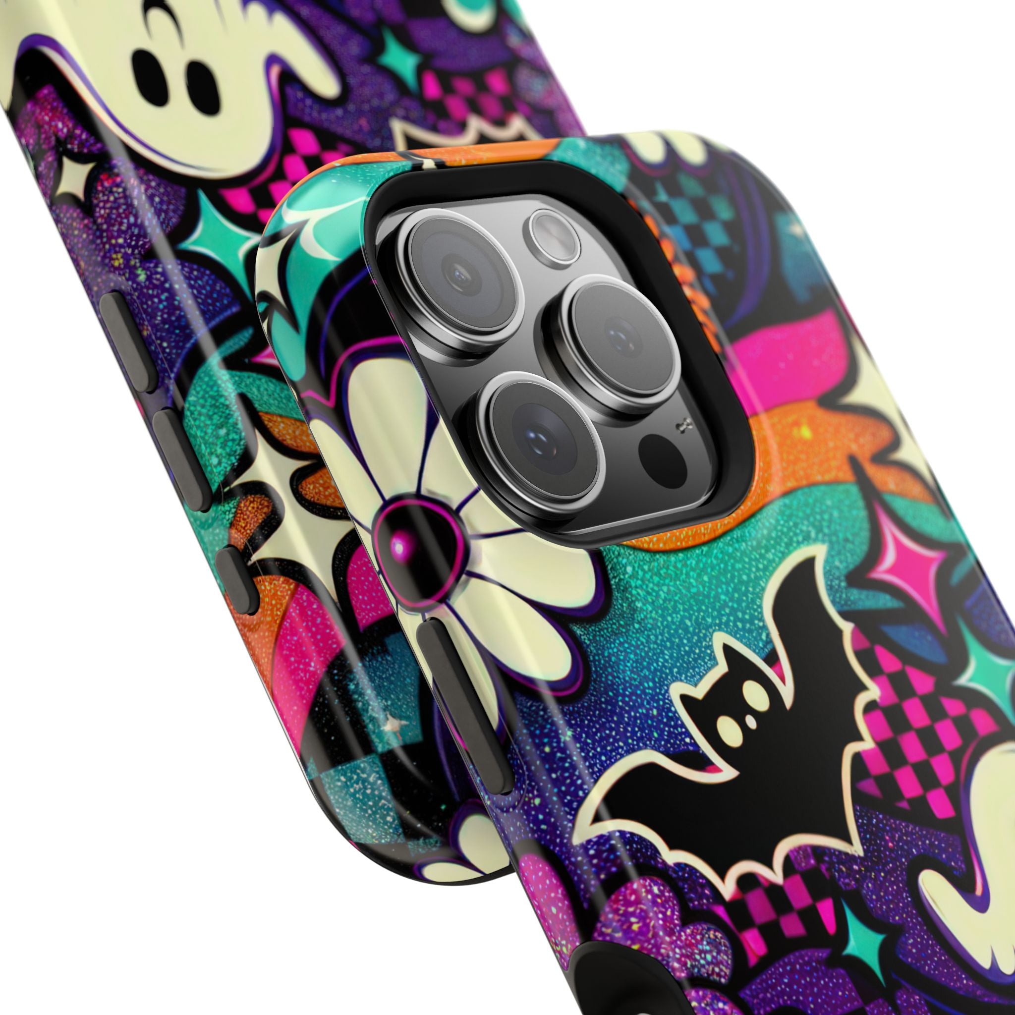 Halloween Retro Ghost & Bat Phone Case — Magnetic Impact-Resistant