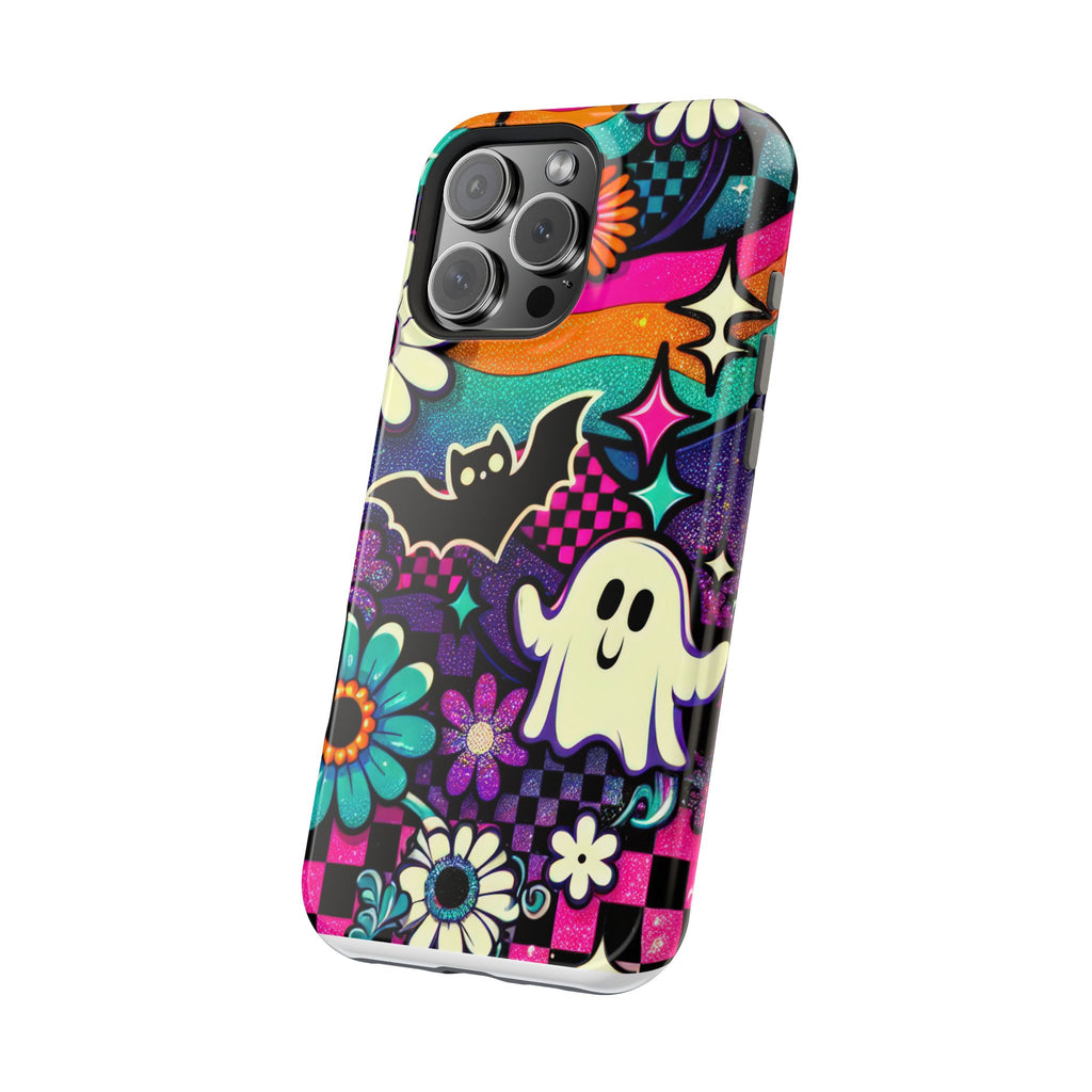 Halloween Retro Ghost & Bat Phone Case — Magnetic Impact-Resistant