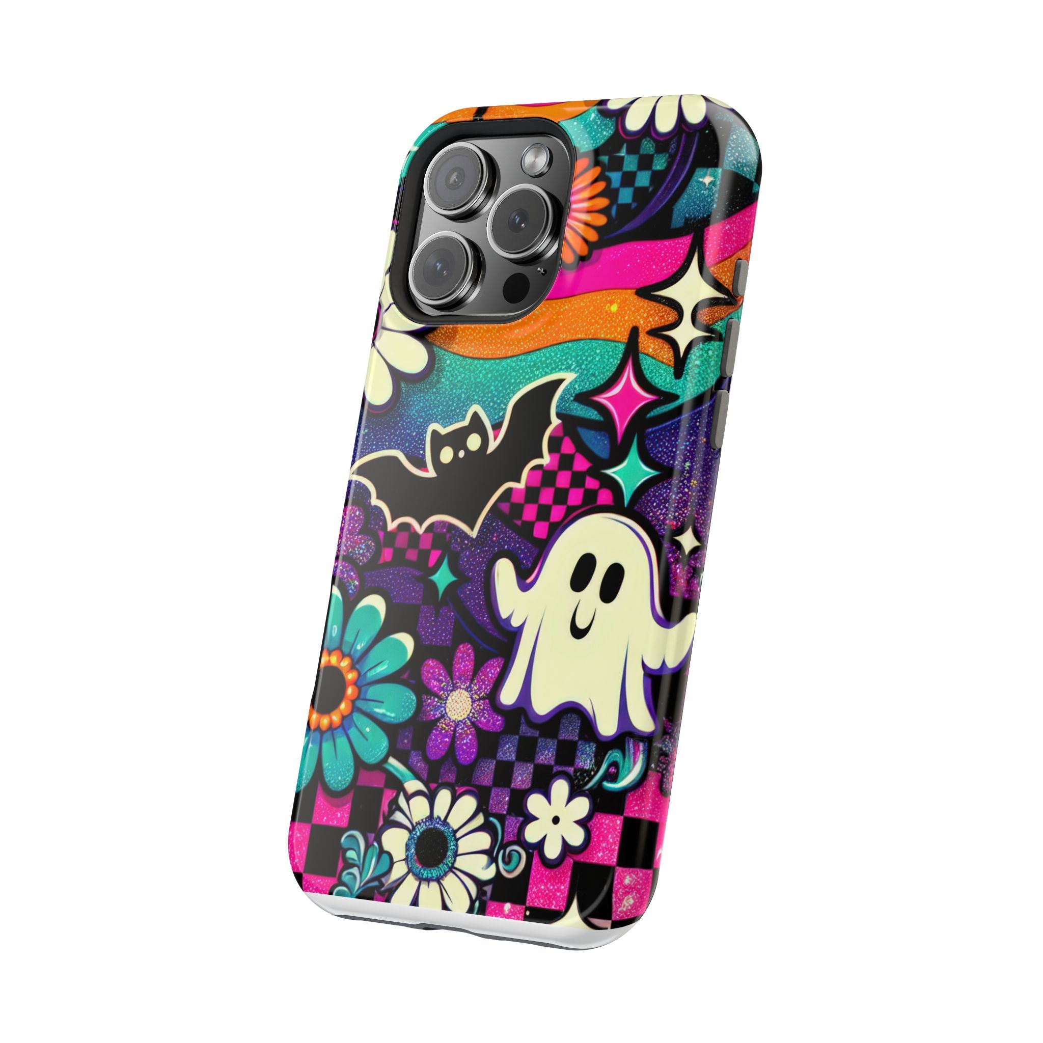 Halloween Retro Ghost & Bat Phone Case — Magnetic Impact-Resistant
