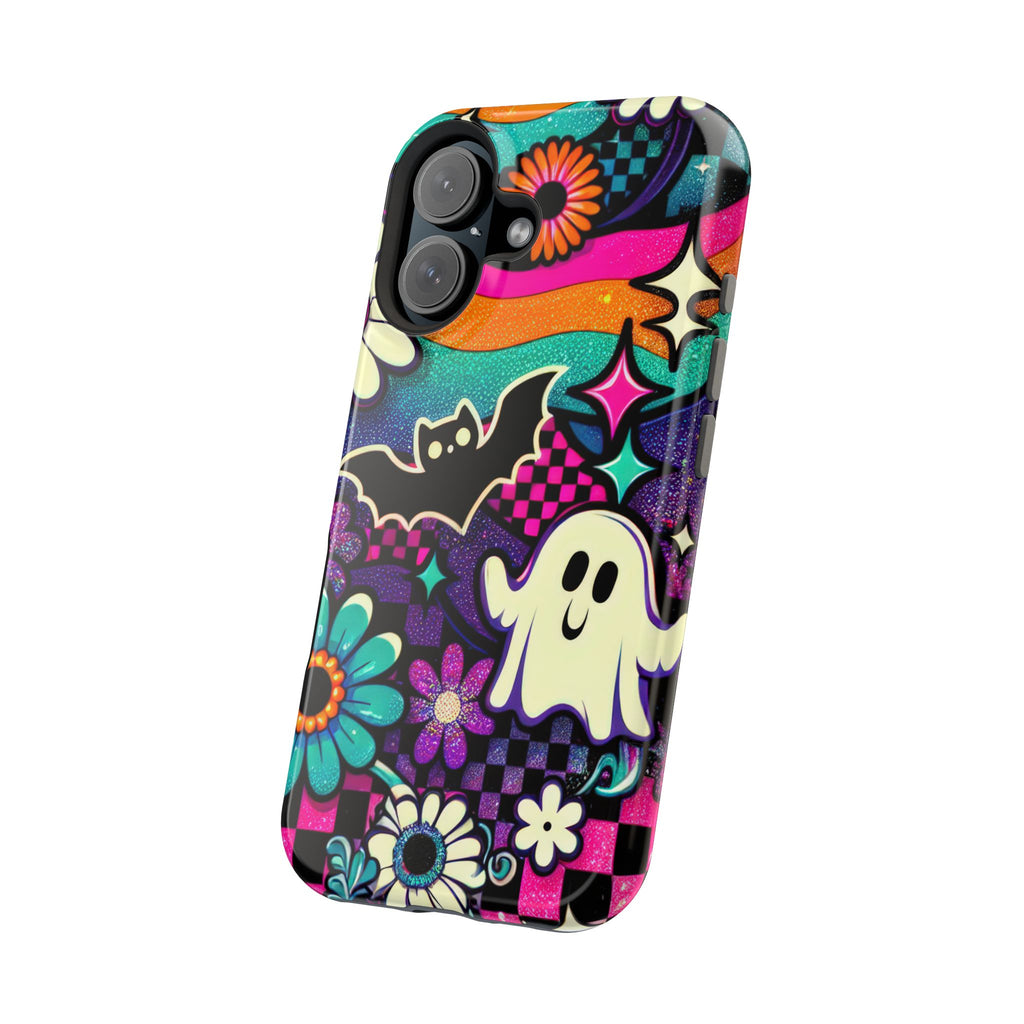 Halloween Retro Ghost & Bat Phone Case — Magnetic Impact-Resistant