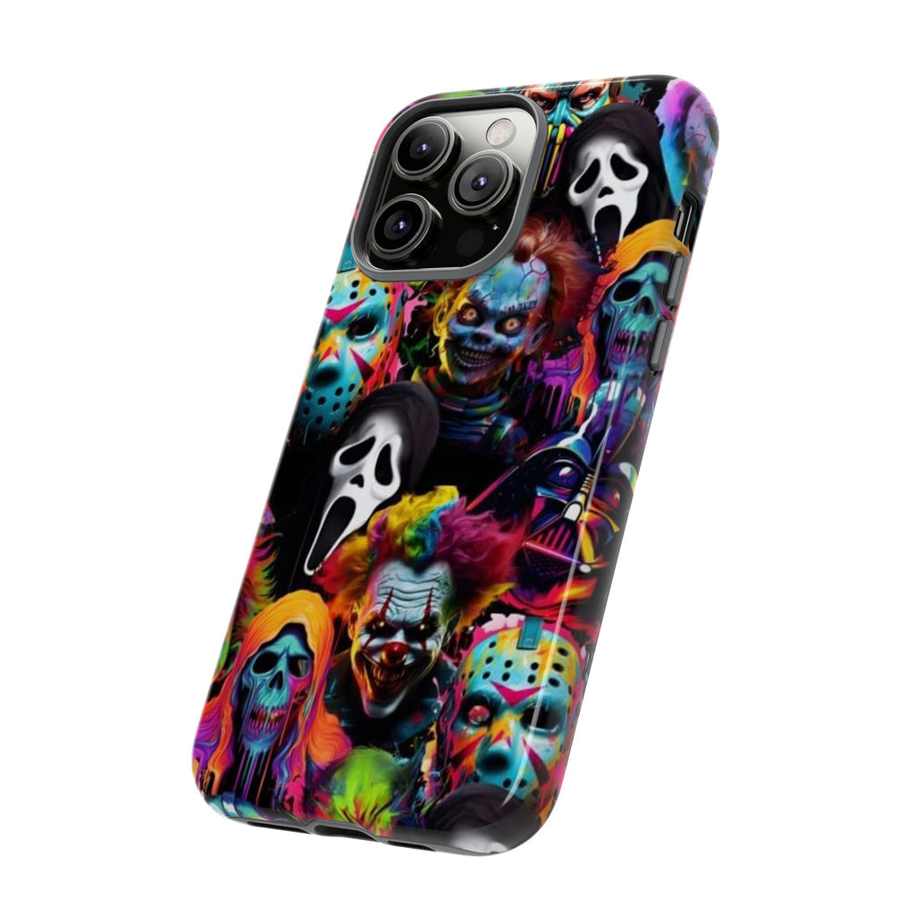 Phone Case — Neon Horror Mask Collage (Scream, Jason, Clown)