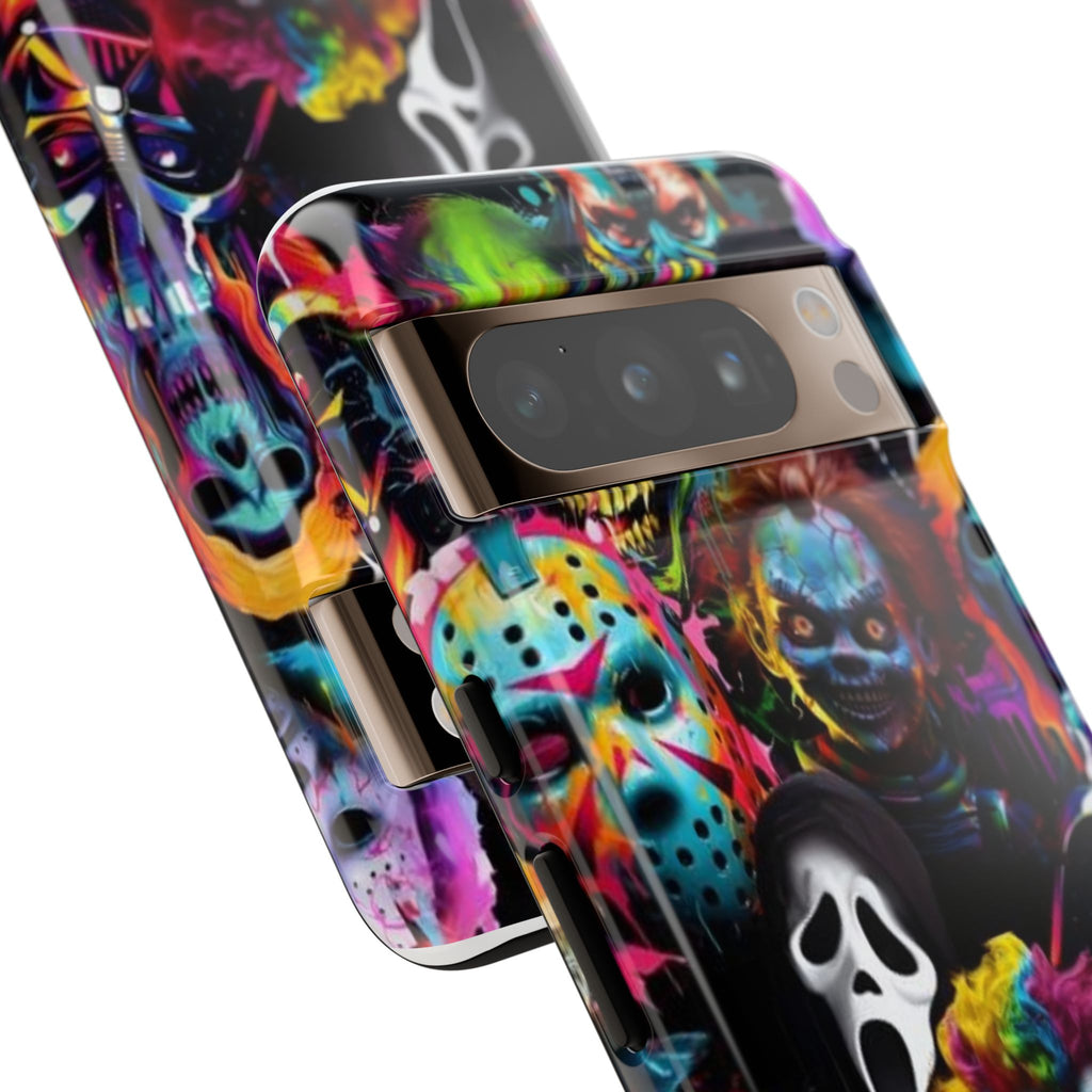Phone Case — Neon Horror Mask Collage (Scream, Jason, Clown)