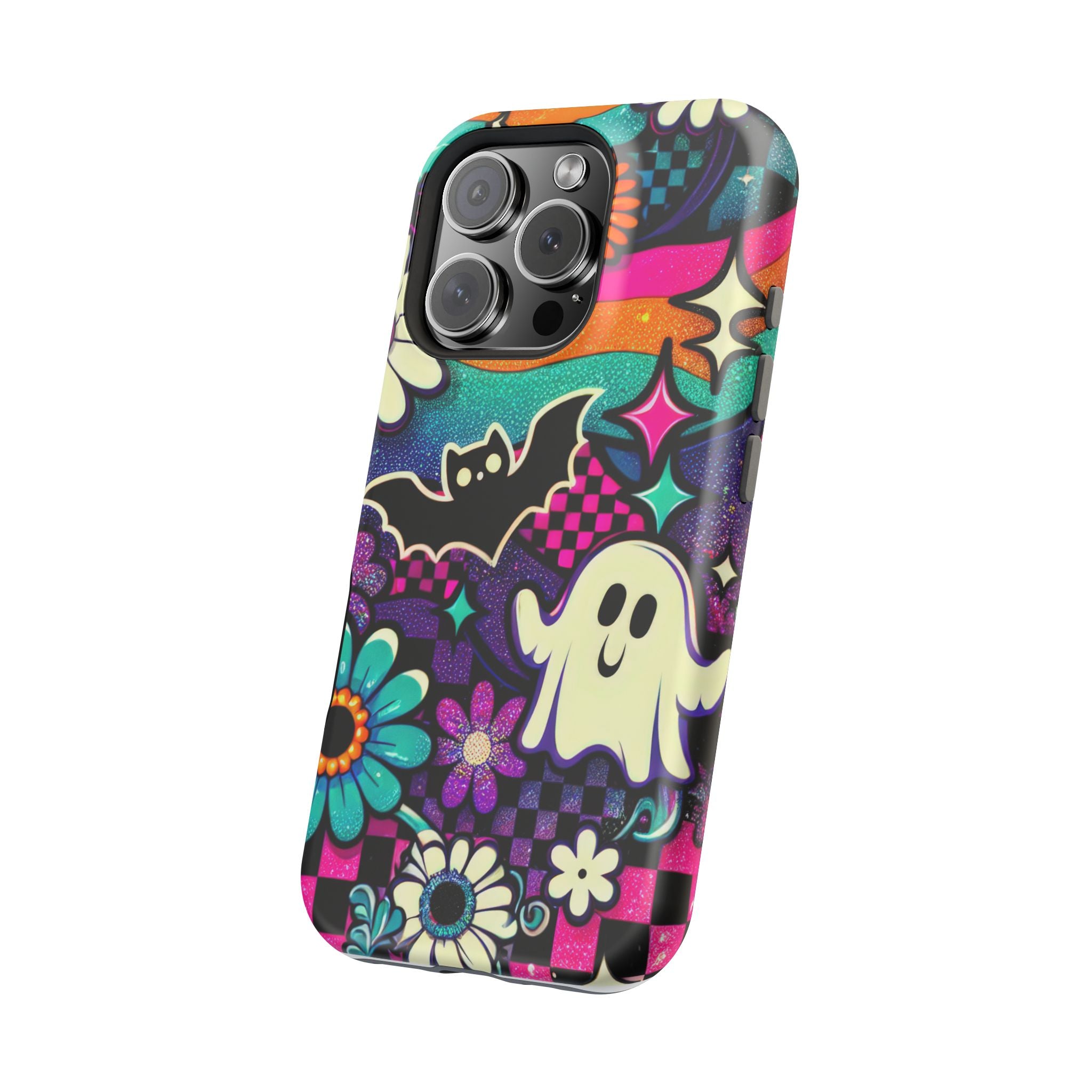 Halloween Retro Ghost & Bat Phone Case — Magnetic Impact-Resistant