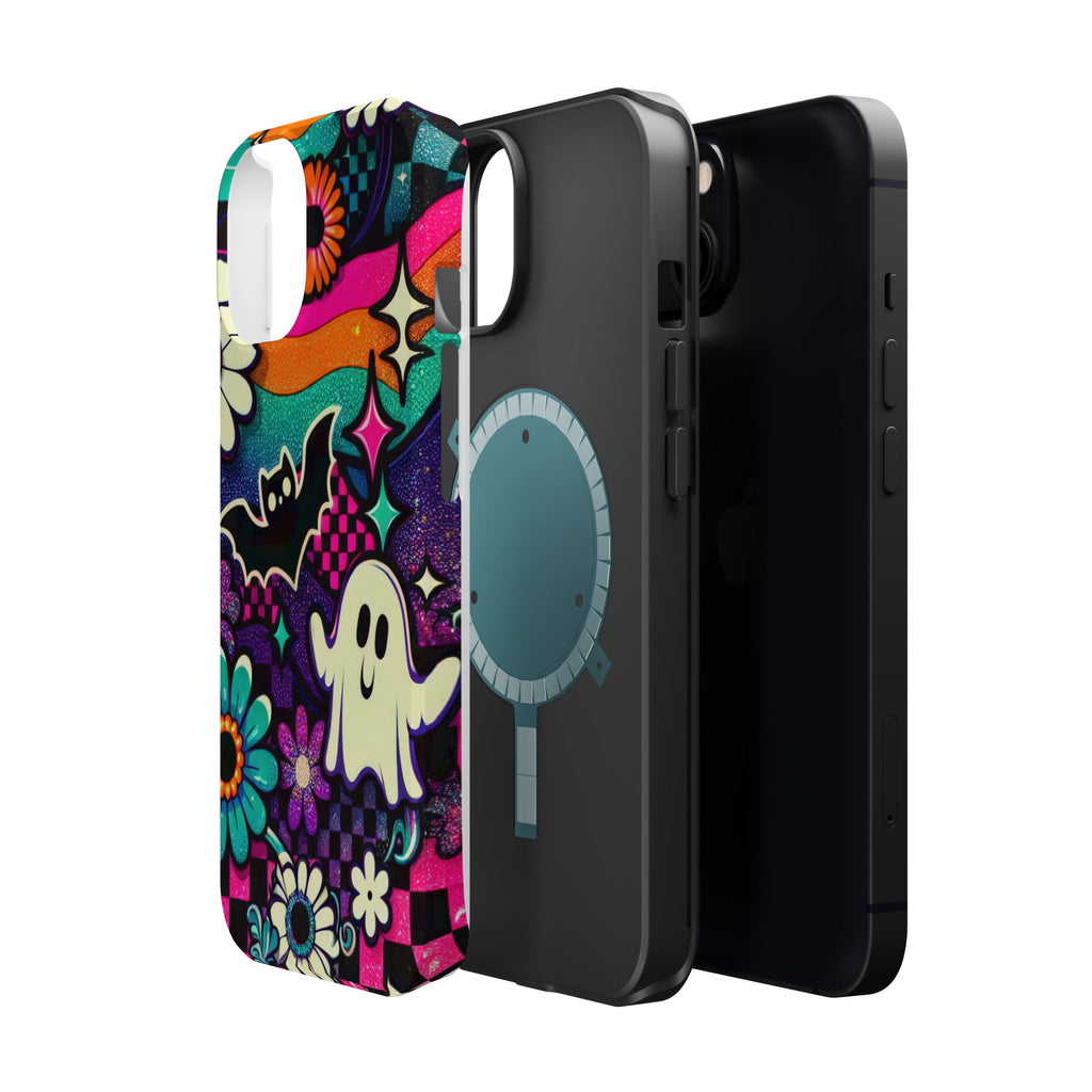 Halloween Retro Ghost & Bat Phone Case — Magnetic Impact-Resistant