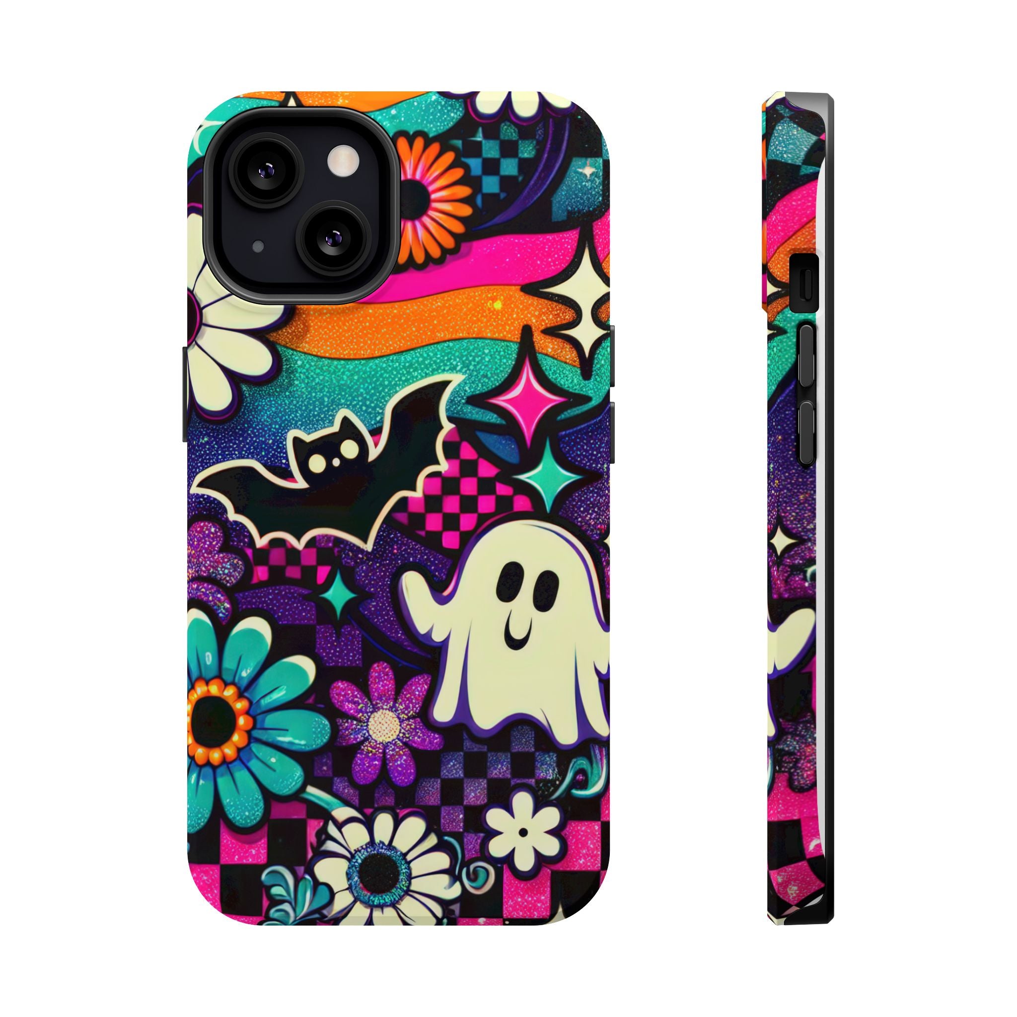 Halloween Retro Ghost & Bat Phone Case — Magnetic Impact-Resistant