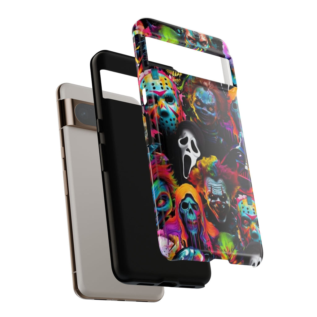 Phone Case — Neon Horror Mask Collage (Scream, Jason, Clown)