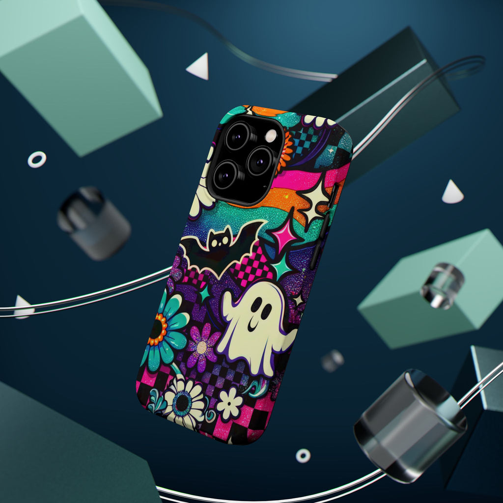 Halloween Retro Ghost & Bat Phone Case — Magnetic Impact-Resistant