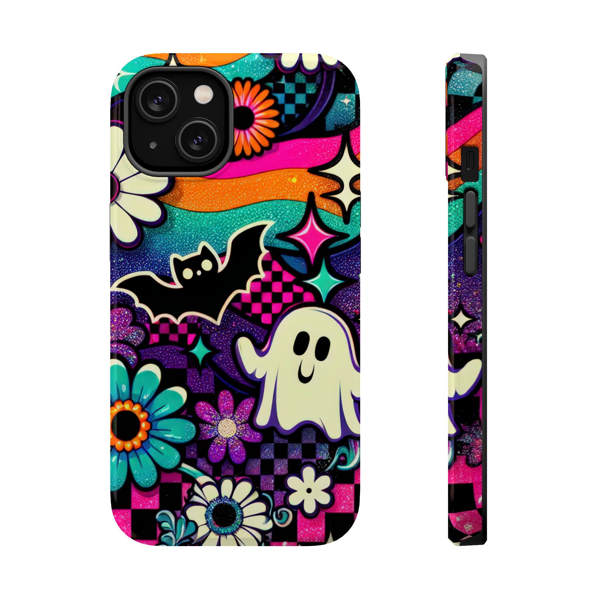 Halloween Retro Ghost & Bat Phone Case — Magnetic Impact-Resistant