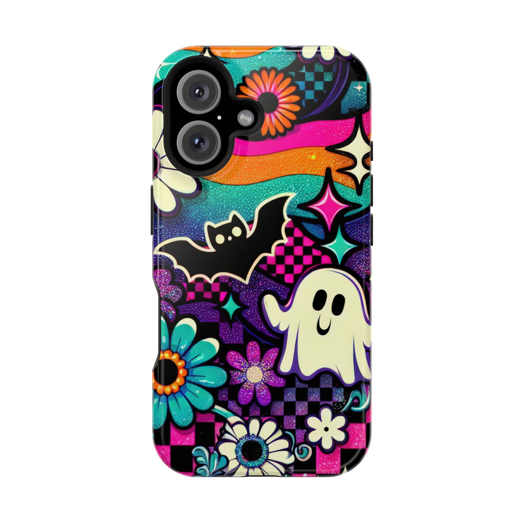 Halloween Retro Ghost & Bat Phone Case — Magnetic Impact-Resistant