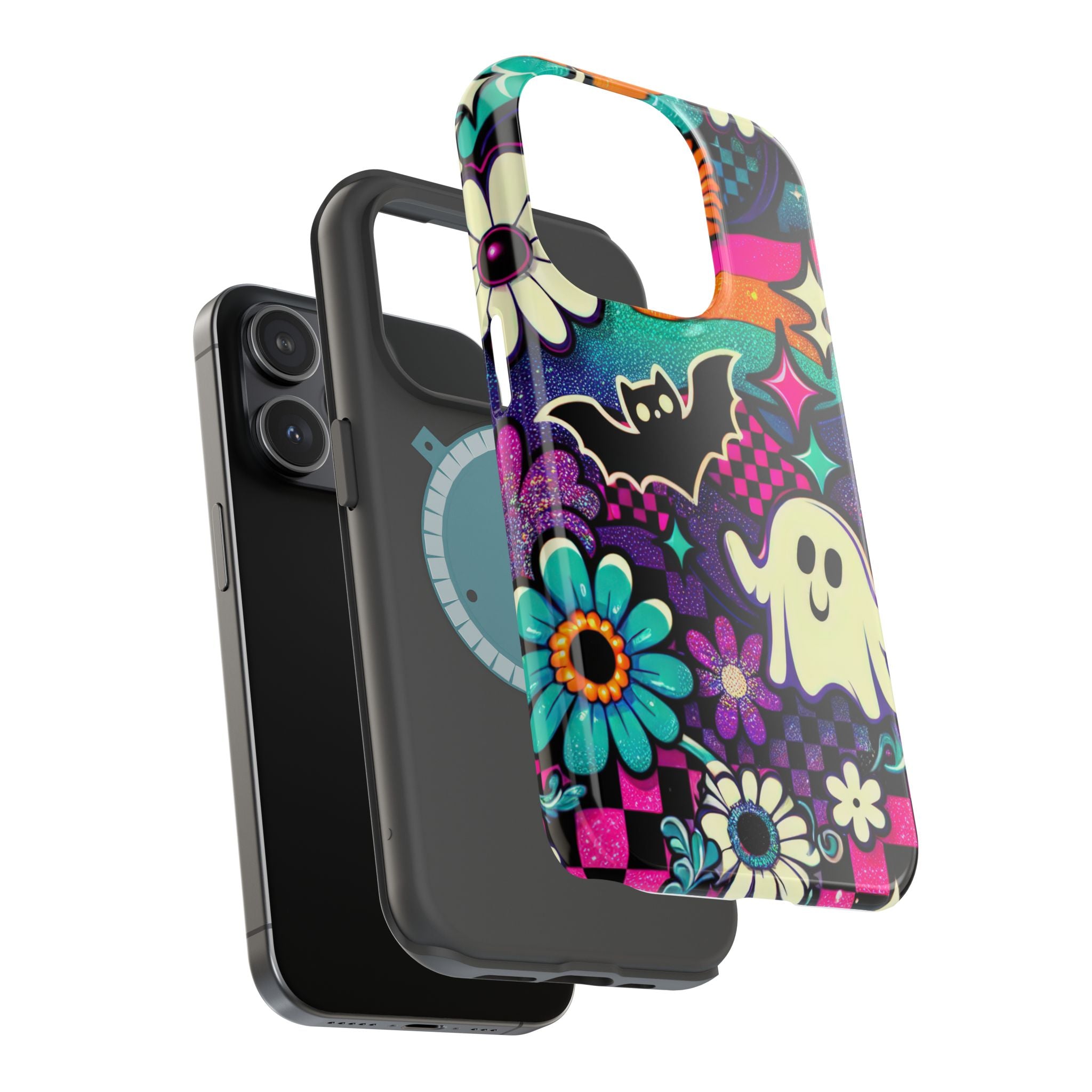 Halloween Retro Ghost & Bat Phone Case — Magnetic Impact-Resistant