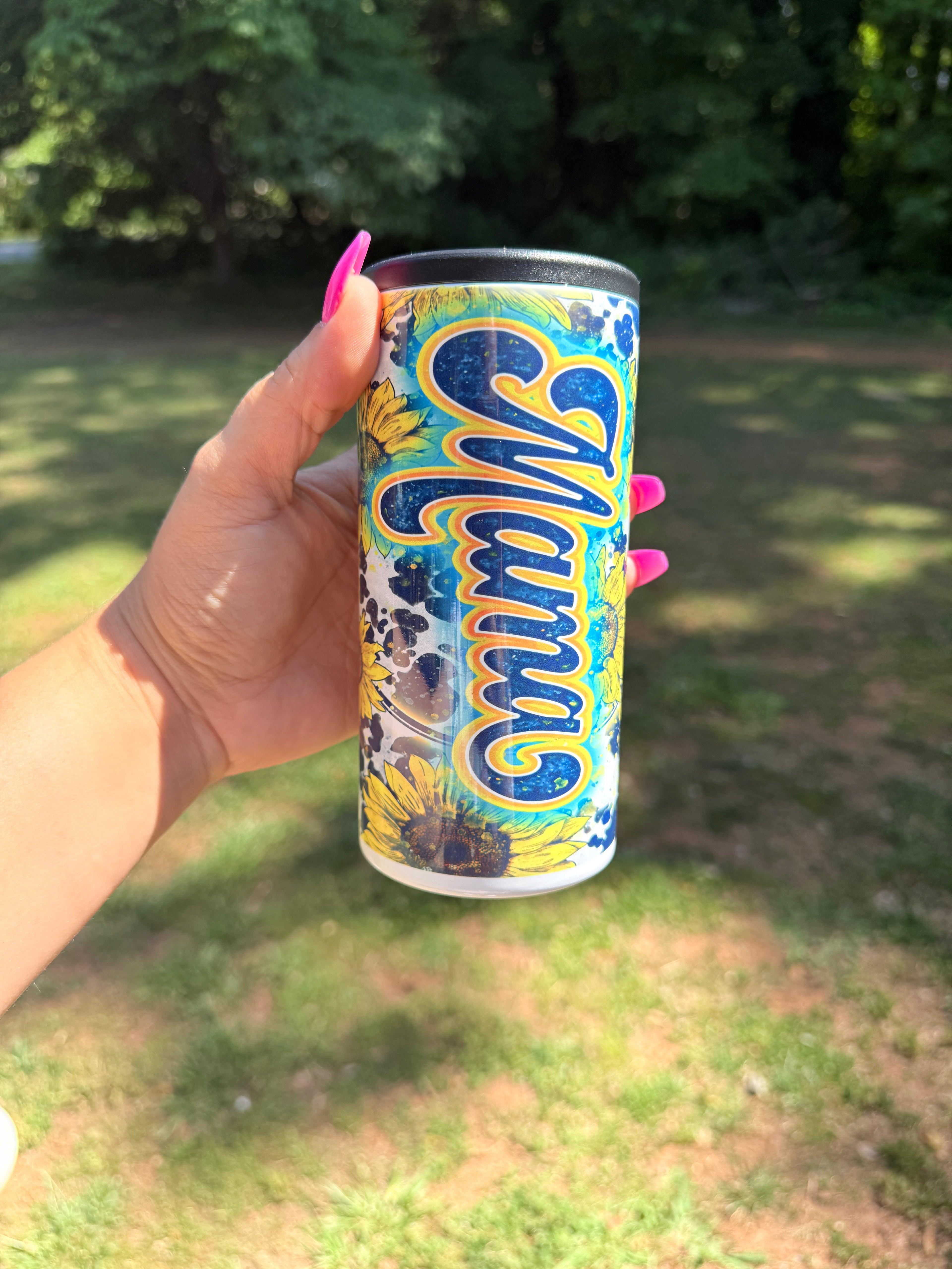Mama sunflower-skinny can koozie