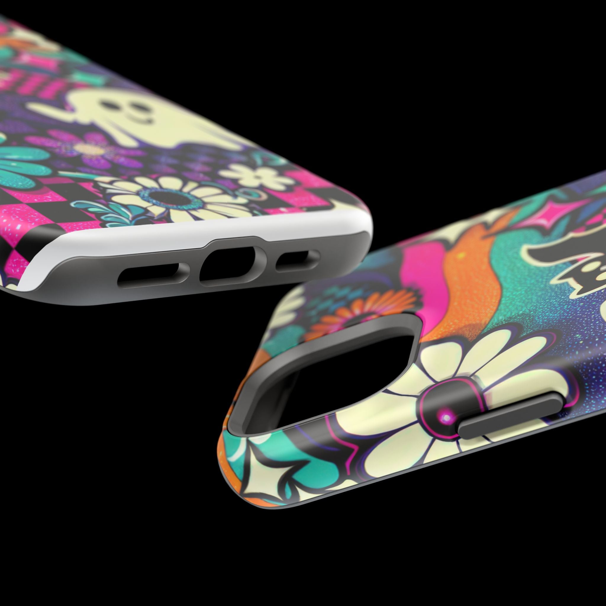 Halloween Retro Ghost & Bat Phone Case — Magnetic Impact-Resistant