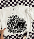 Floral skelly reading-Crewneck