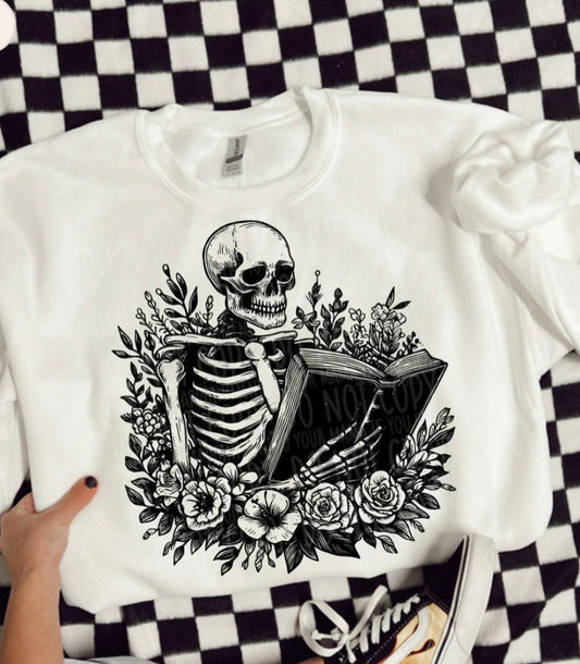 Floral skelly reading-Crewneck