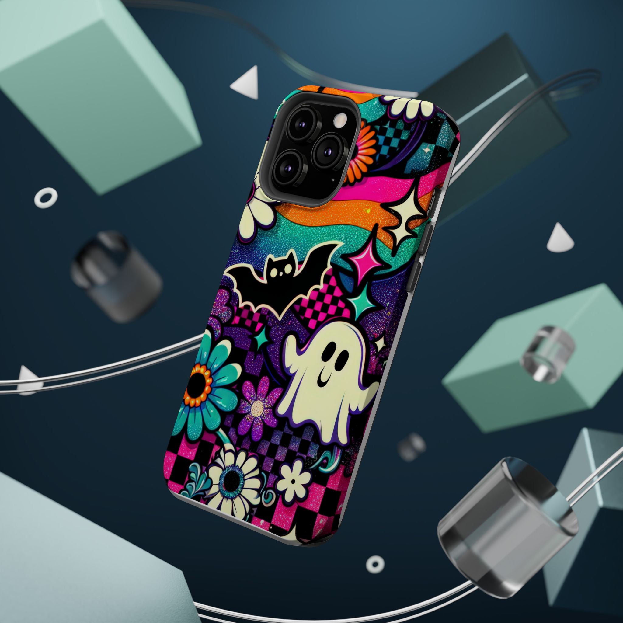 Halloween Retro Ghost & Bat Phone Case — Magnetic Impact-Resistant