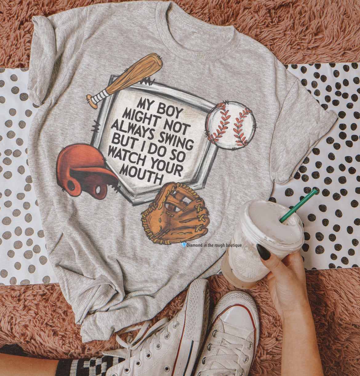 My boy may not always swing(baseball) graphic tee (Copy)