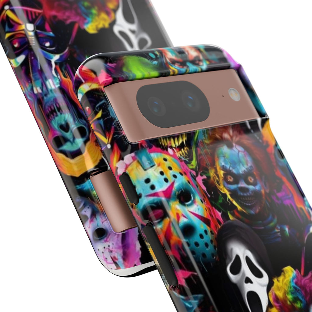 Phone Case — Neon Horror Mask Collage (Scream, Jason, Clown)