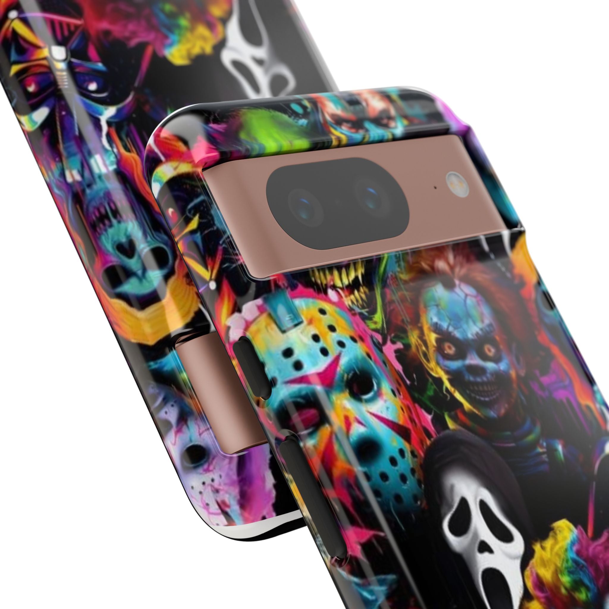 Phone Case — Neon Horror Mask Collage (Scream, Jason, Clown)