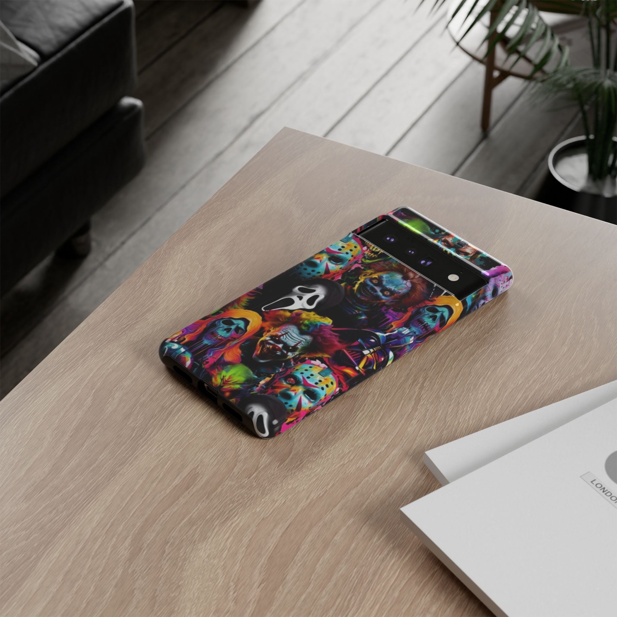 Phone Case — Neon Horror Mask Collage (Scream, Jason, Clown)