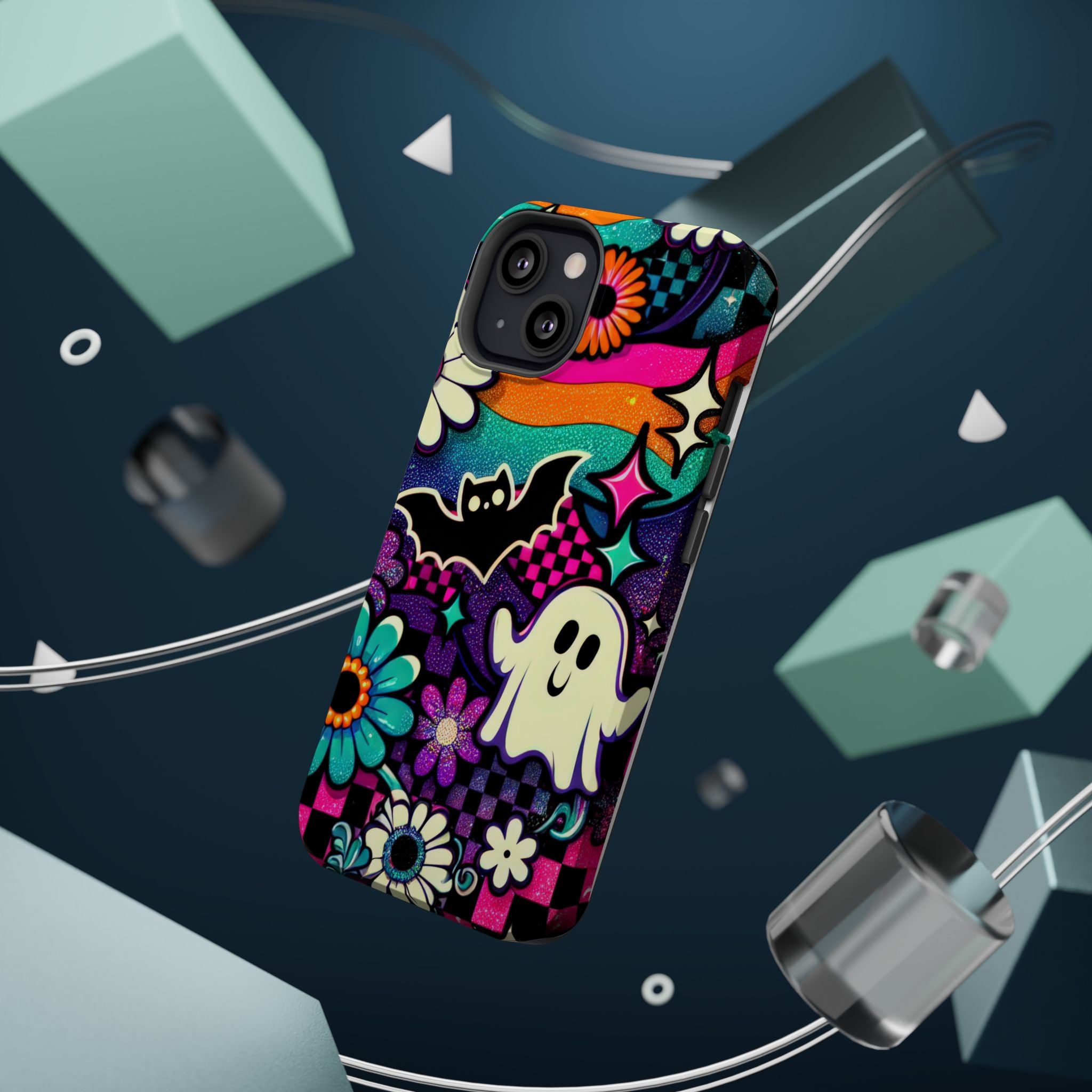 Halloween Retro Ghost & Bat Phone Case — Magnetic Impact-Resistant