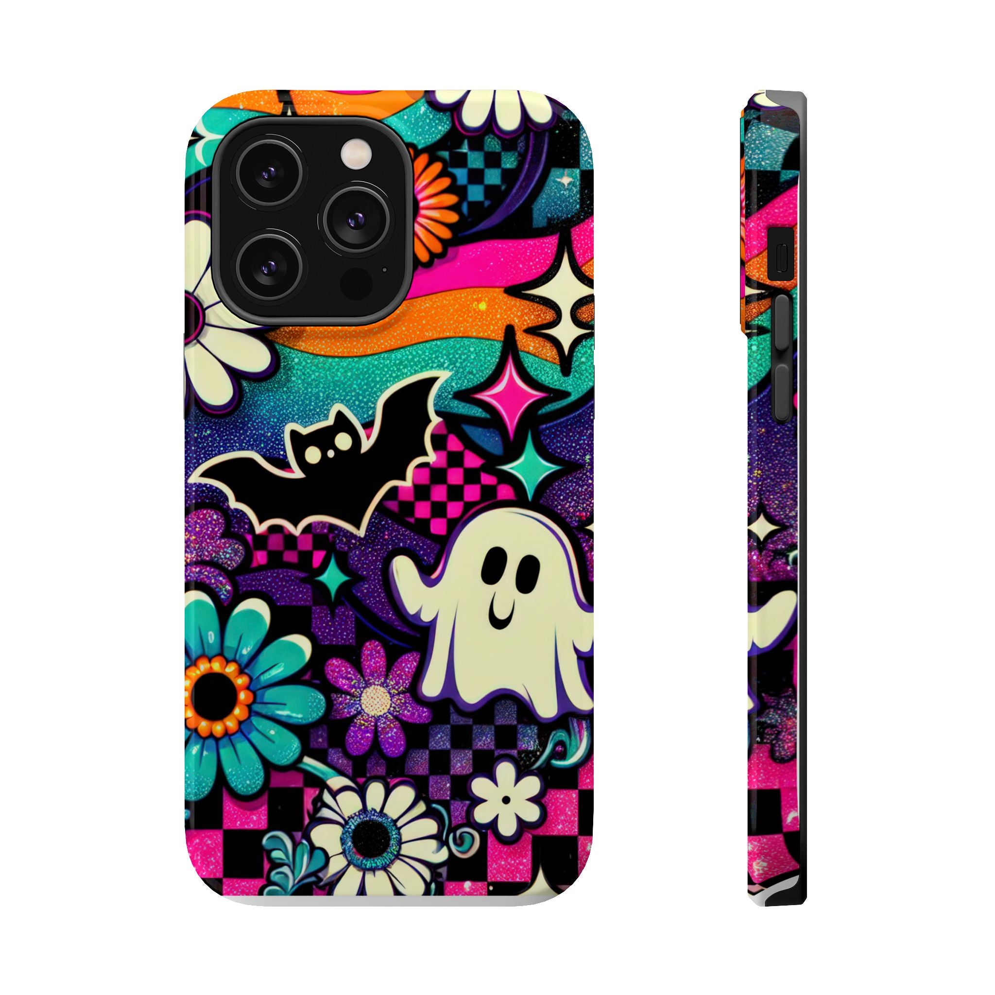 Halloween Retro Ghost & Bat Phone Case — Magnetic Impact-Resistant