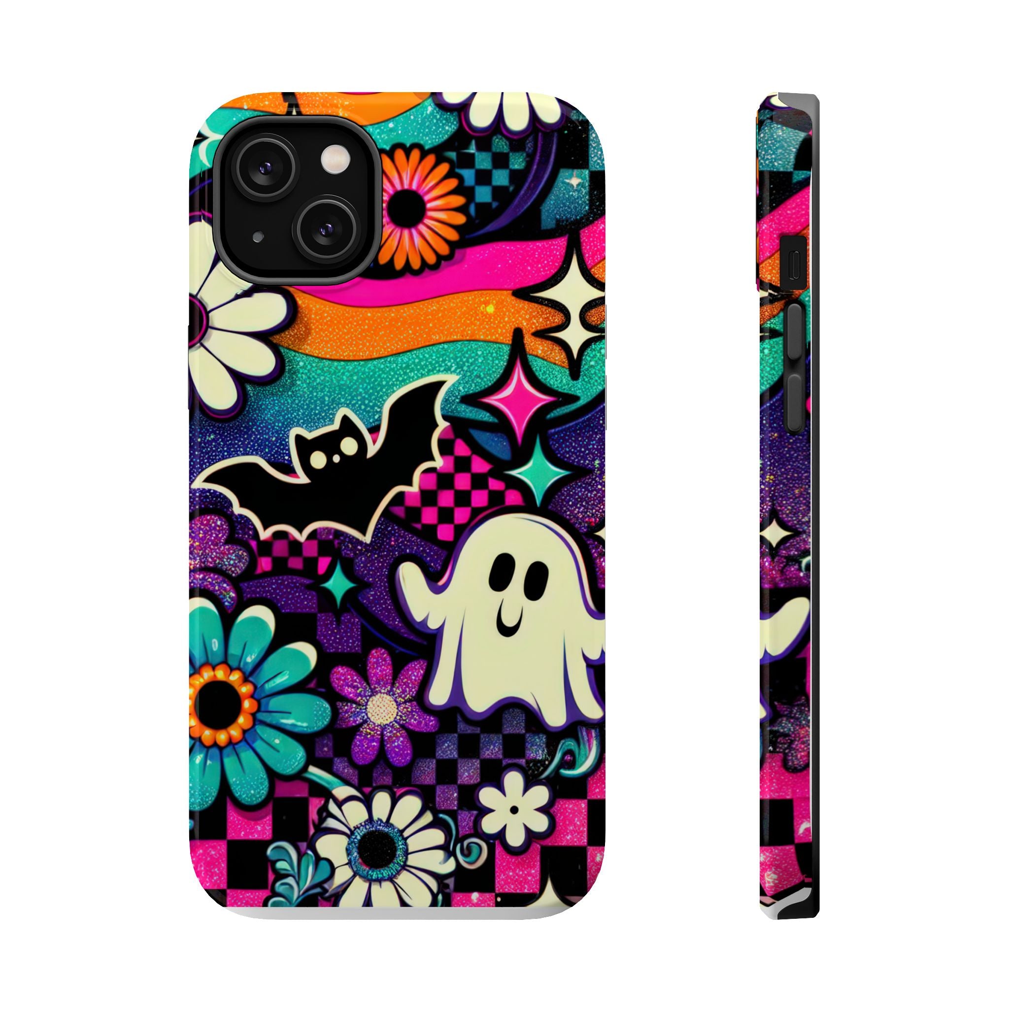Halloween Retro Ghost & Bat Phone Case — Magnetic Impact-Resistant