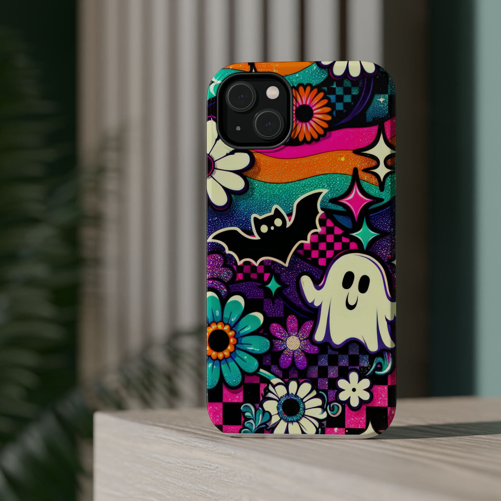 Halloween Retro Ghost & Bat Phone Case — Magnetic Impact-Resistant