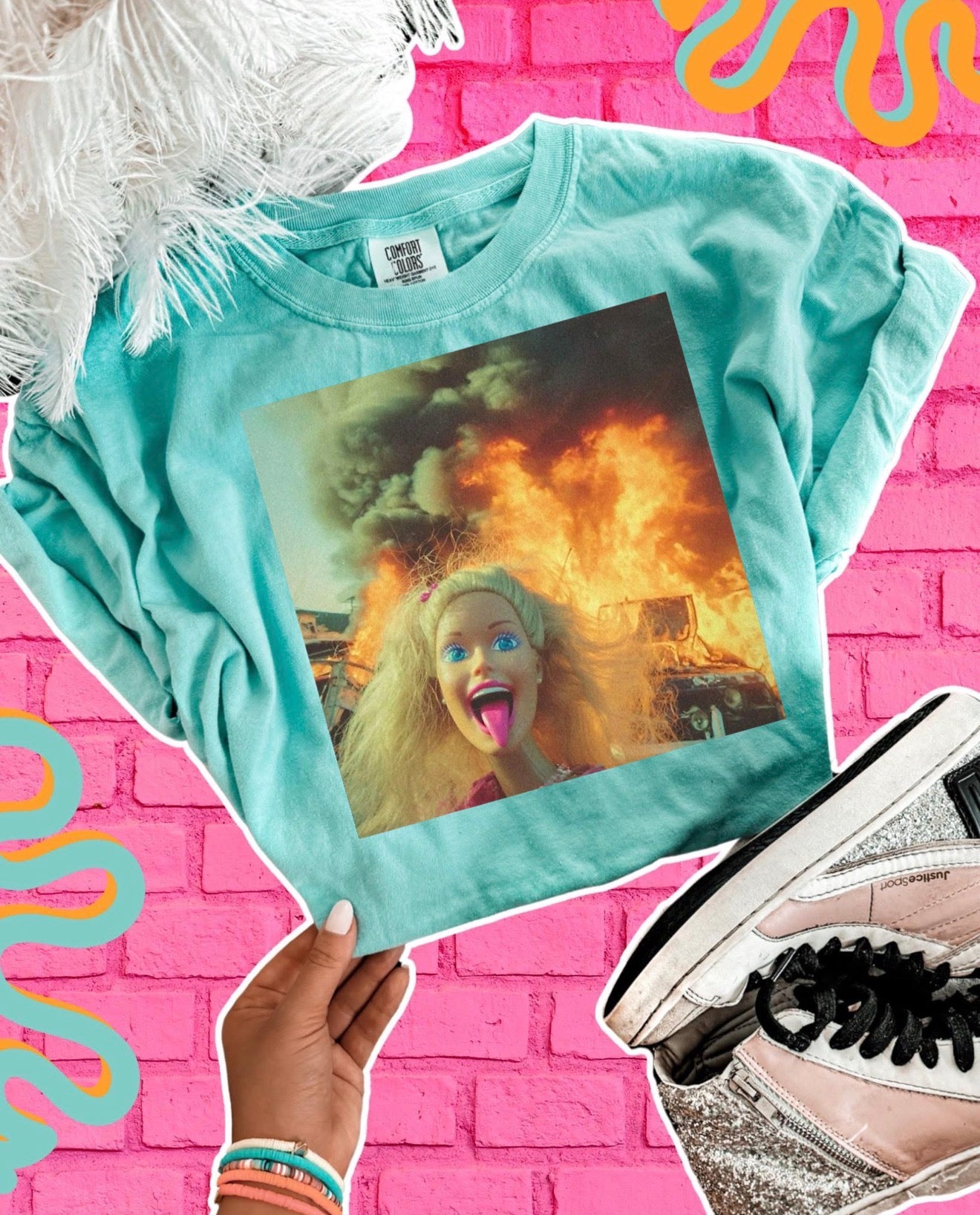 barbieee in flames-comfort color tee