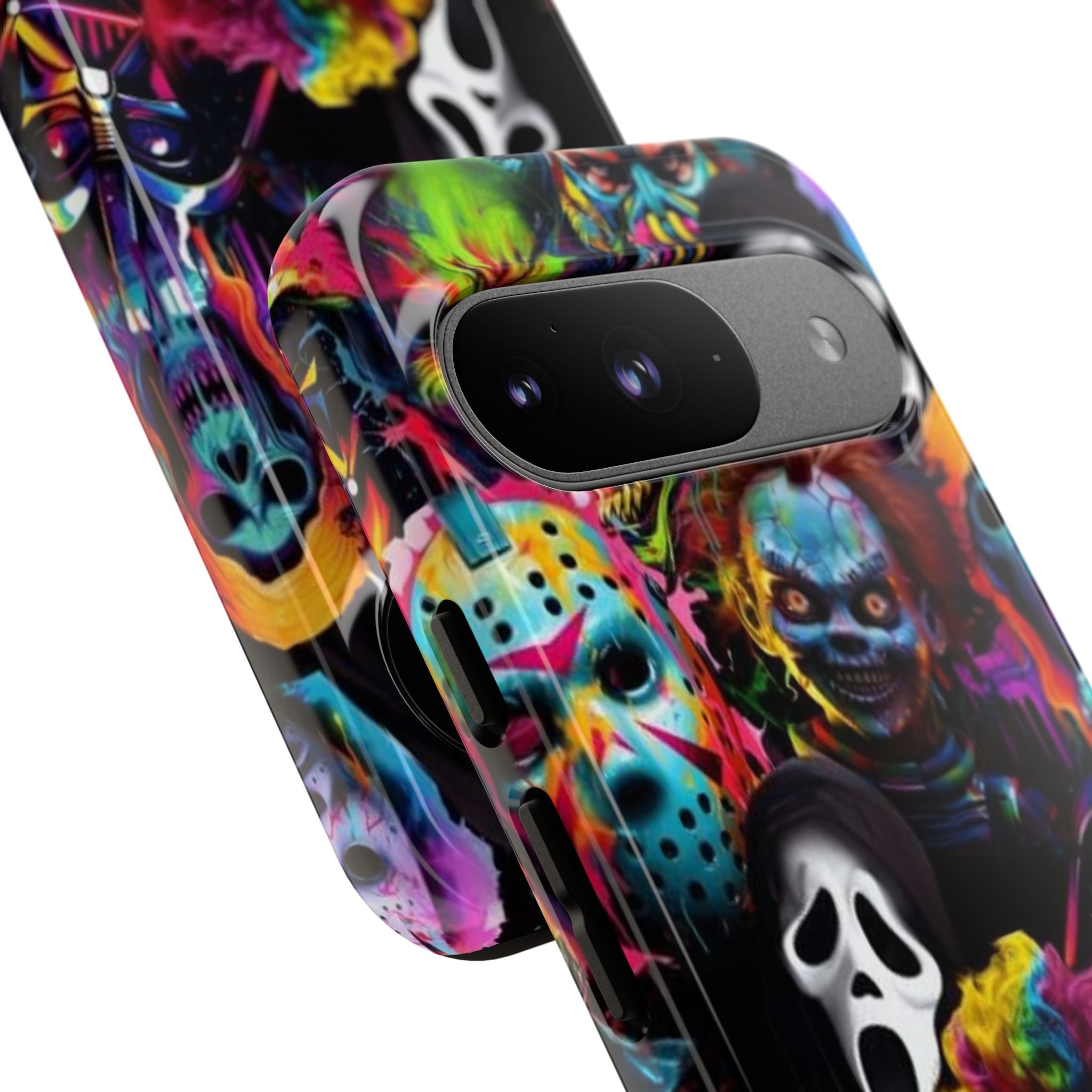 Phone Case — Neon Horror Mask Collage (Scream, Jason, Clown)