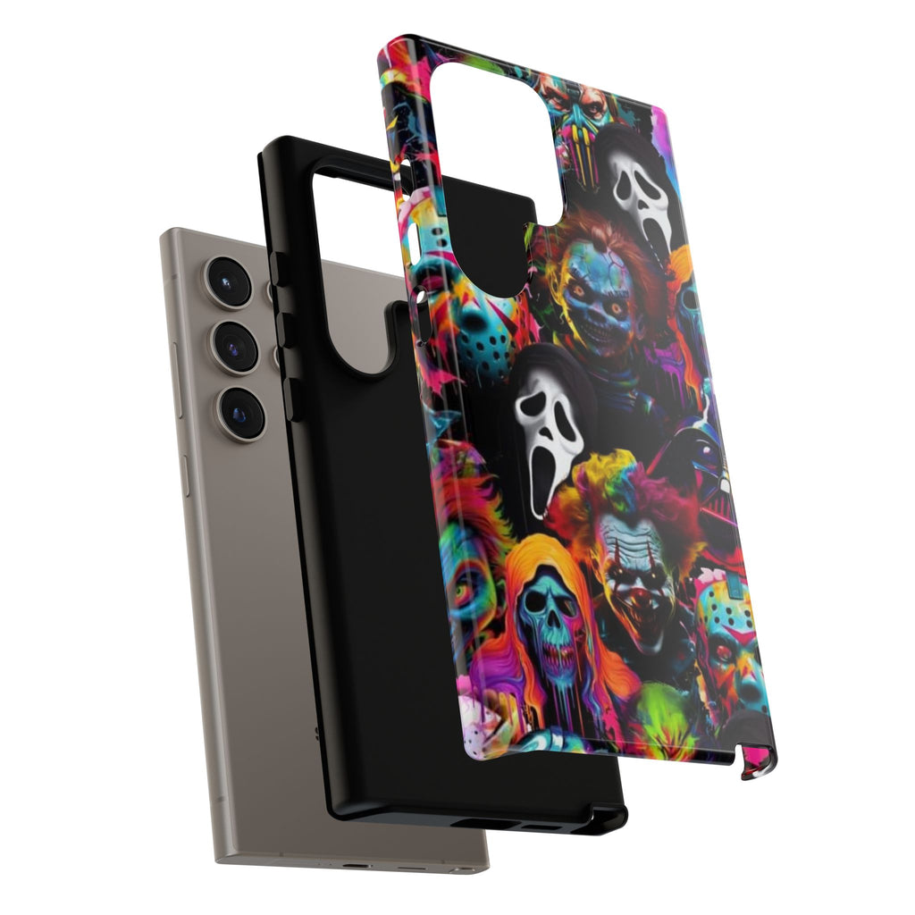 Phone Case — Neon Horror Mask Collage (Scream, Jason, Clown)