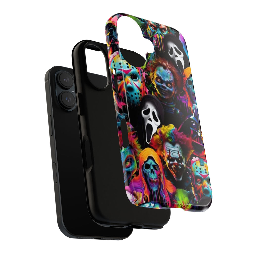 Phone Case — Neon Horror Mask Collage (Scream, Jason, Clown)