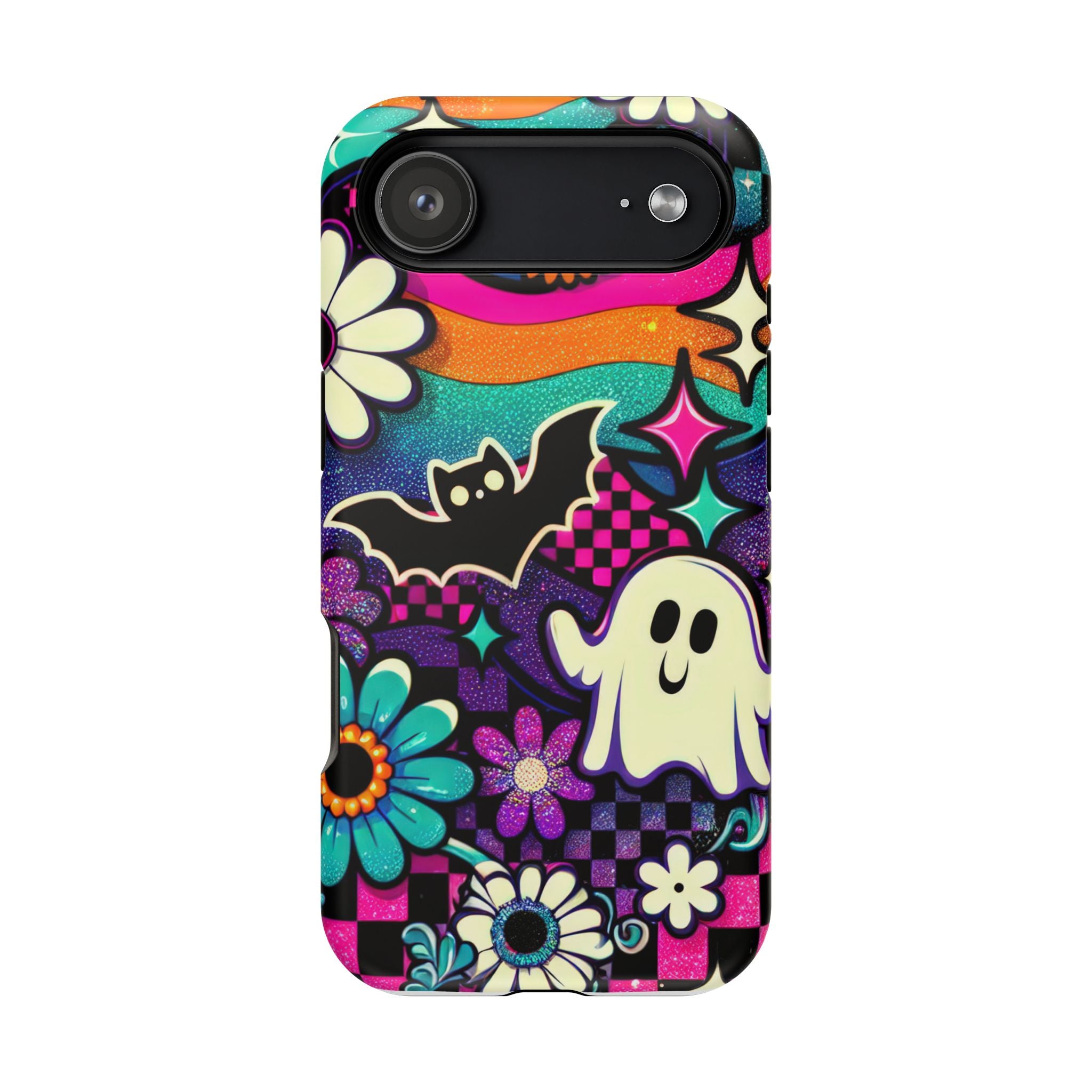 Halloween Retro Ghost & Bat Phone Case — Magnetic Impact-Resistant