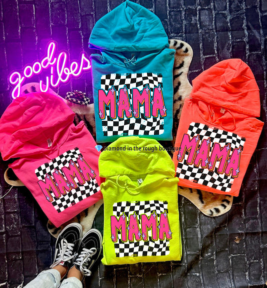 Checkered mama-neon hoodies (4 color choices)