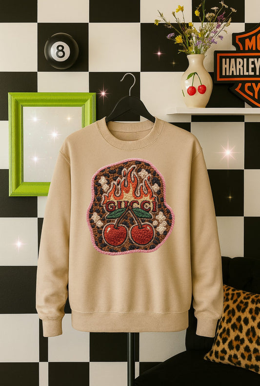 Boujee cherry Flame-faux patch sweatshirt