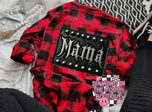Mama faux leather patch -flannel